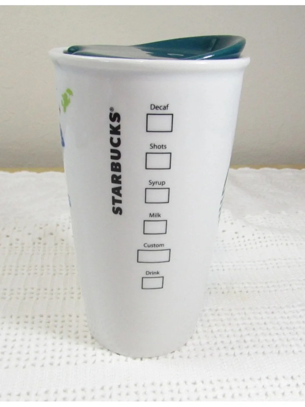 2015 Starbucks  White Travel Tumbler/Lid Ceramic  Mickey Mouse Collector Mug